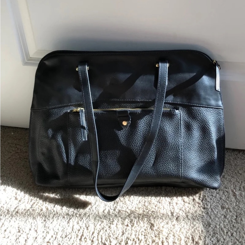 Black leather laptop bag